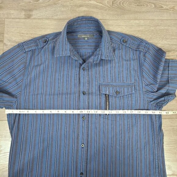 RW&CO Men's Navy Blue Striped Short Sleeve Button Down Shirt Medium - Picture 14 of 16
